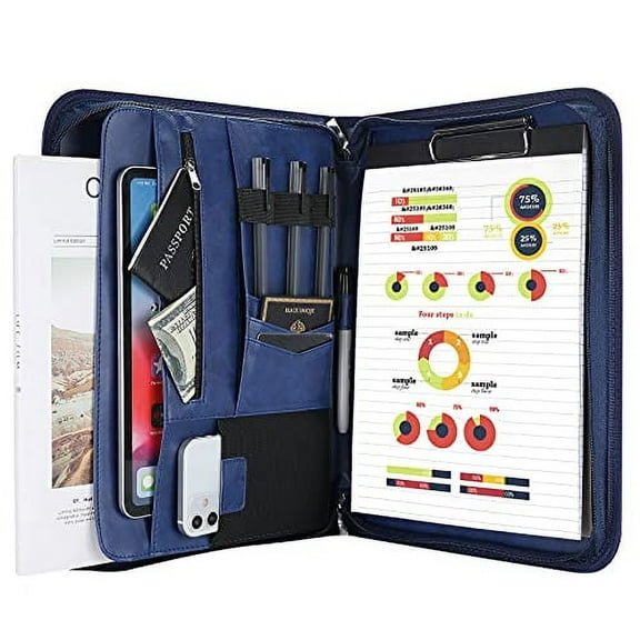Procase Portfolio Business Padfolio Folder with Zipper, Navy