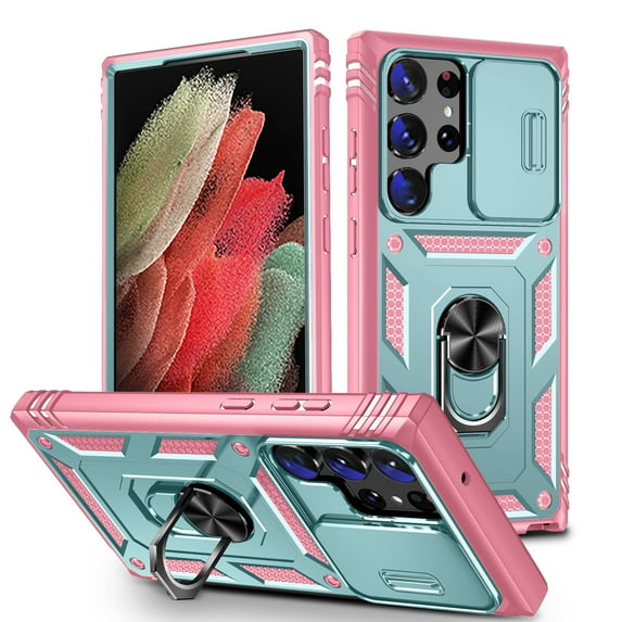 Procase for Samsung Galaxy A53 5G Case Built-in Slide Camera Cover,Heavy-Duty Magnetic Kickstand Rugged Case Shockproof/Dust/Drop Proof 3-Layer Durable Case for Galaxy A53 5G,Green+Pink