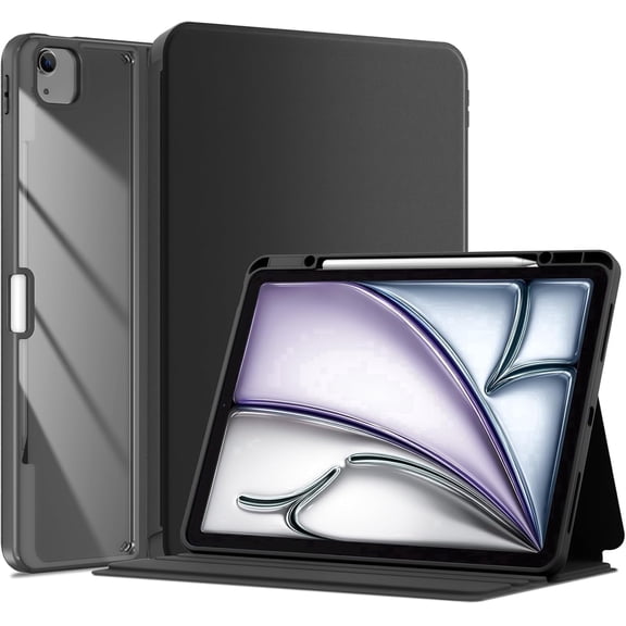 Procase Shockproof Smart Case with Transparent Back for iPad Air 13" M3/ M2, Compatible with iPad Pro 12.9" 3rd/ 4th/ 5th/ 6th -Black
