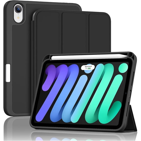 Procase Trifold Smart Case with TPU Back Compatible with iPad Mini 7 A17 Pro/ iPad Mini 6 8.3" -Black