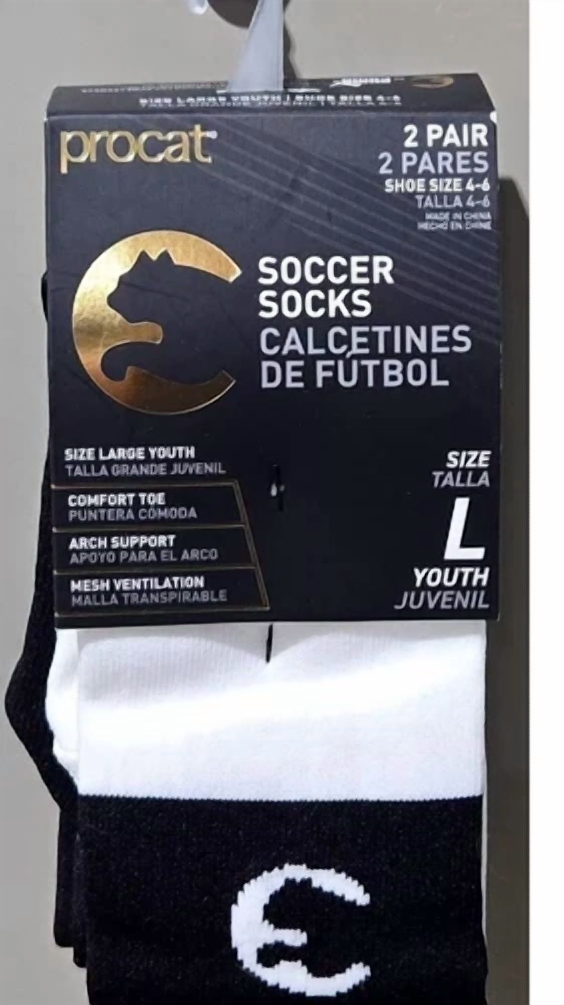 FORGE Procat By Puma Youth Size Large Shoe Size 4-6 Black & White 2 Pair Soccer Socks
