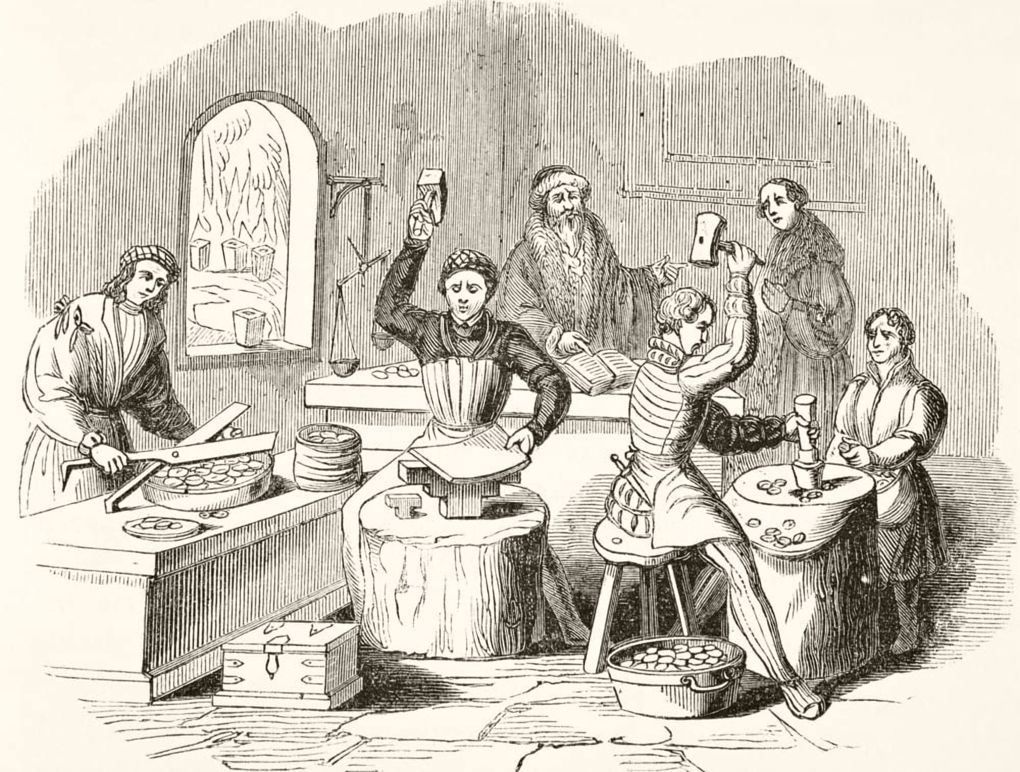 Process Of Coining In 16Th Century From The National And Domestic History Of England By William Aubrey Published London Circa 1890 Canvas Art - Ken Welsh Design Pics (16 x 12)
