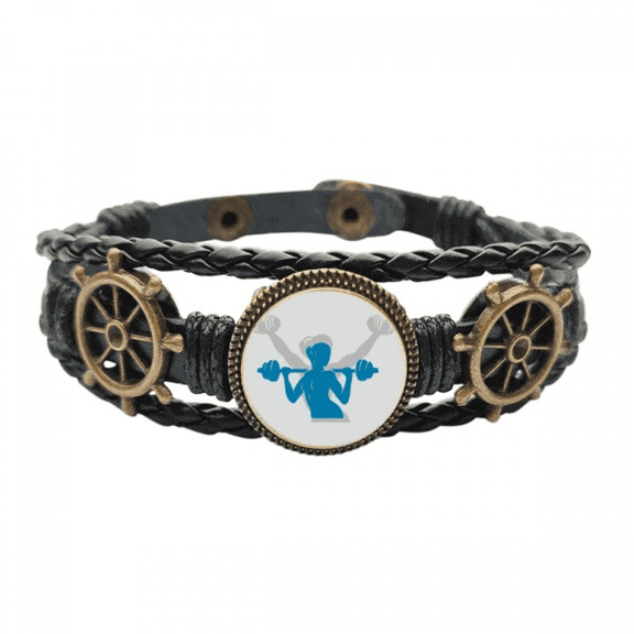 Process Weight Lift Dumbbell Fitness Leather Braided Ocean Bracelet Wristband