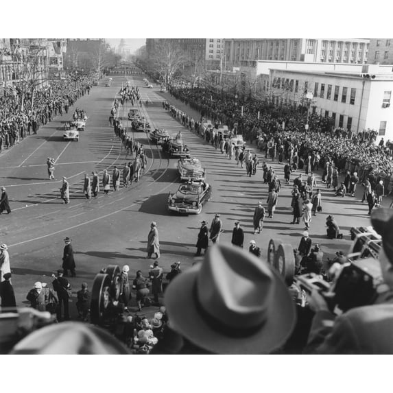 Procession Of Limousines As President Harry Truman Rides In The Inaugural Parade. The Members Of Battery D History (