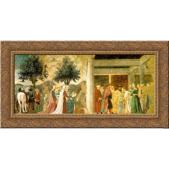 Procession of the Queen of Sheba and Meeting between the Queen of Sheba and King Solomon 24x12 Gold Ornate Wood Framed Canvas Art by Piero della Francesca
