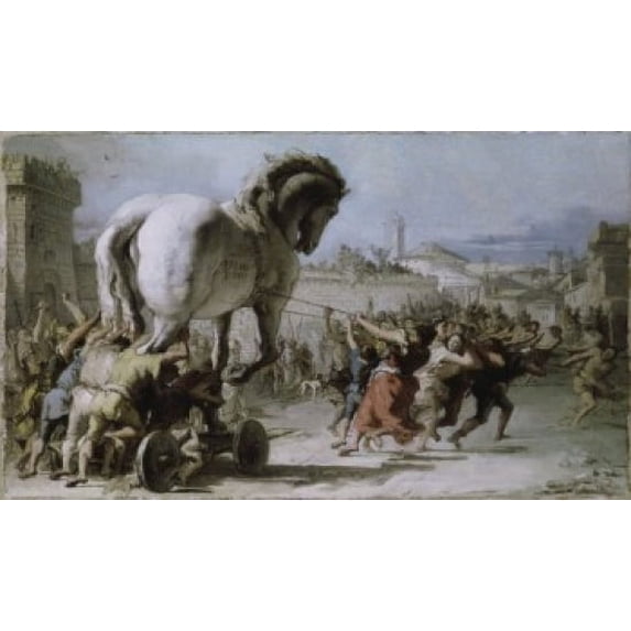 Procession of the Trojan Horse into Troy , 1727 , Giovanni Battista Tiepolo (1696-1770/Italian), Oil on canvas, National Gallery, London, Poster Print (18 x 24)