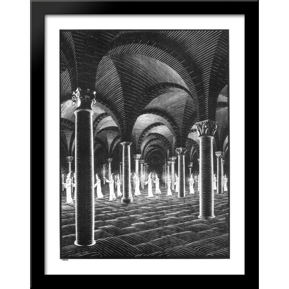 Procession in Crypt 28x36 Large Black Wood Framed Print Art by M.C. Escher