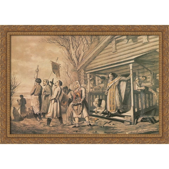 Procession on Easter 38x28 Large Gold Ornate Wood Framed Canvas Art by Vasily Perov