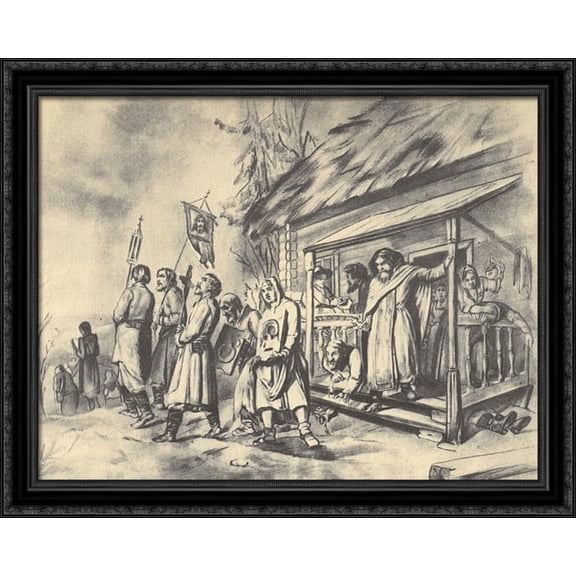 Procession on Easter. Sketch for the painting 36x28 Large Black Ornate Wood Framed Canvas Art by Vasily Perov