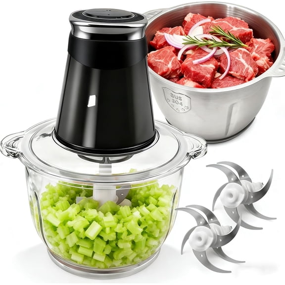 Processor, 500W Electric with 2 Bowls (10 Cup+5 Cup) & 2 Bi-Level &, Small Meat Electric Processor for Meat, Vegetable, Onion, Garlic, Nuts, and