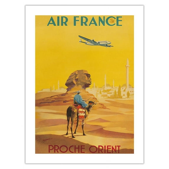 Proché Orient (Near East) - Sphynx Egypt - France - Vintage Airline Travel Poster by Vincent Guerra c.1948 - Bamboo Fine Art 290gsm Paper Print (Unframed) 18x24in