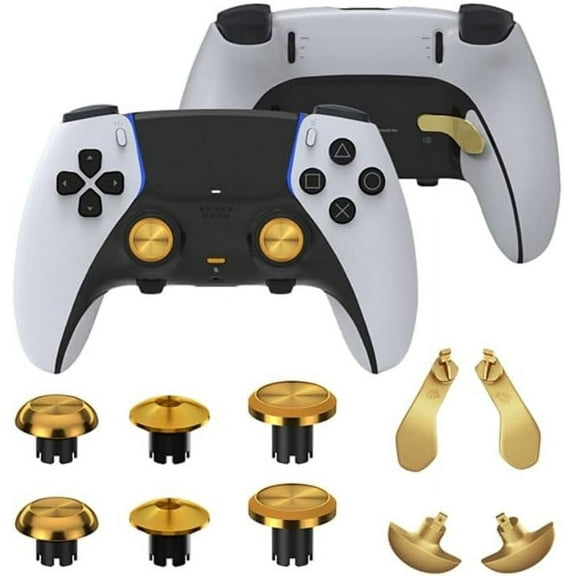 Prociv 10 in 1 Metal Thumbsticks for PS5 Edge Controller, 6 Analog Stick Joystick 4 Back Paddles Triggers Buttons Interchangeable Replacement for PS5 Edge Controller (Gold)