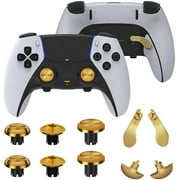 Prociv 10 in 1 Metal Thumbsticks for PS5 Edge Controller, 6 Analog Stick Joystick 4 Back Paddles Triggers Buttons Interchangeable Replacement for PS5 Edge Controller Gold