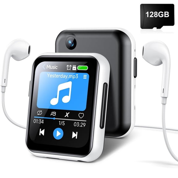 Prociv 128G MP3 Player with Bluetoooth - High Fidelity Sound Music Player Full Touch Screen with Built-in Speaker FM Radio Recorder Supports FHD Camera, Multiple Musci Formats, Earphones Included