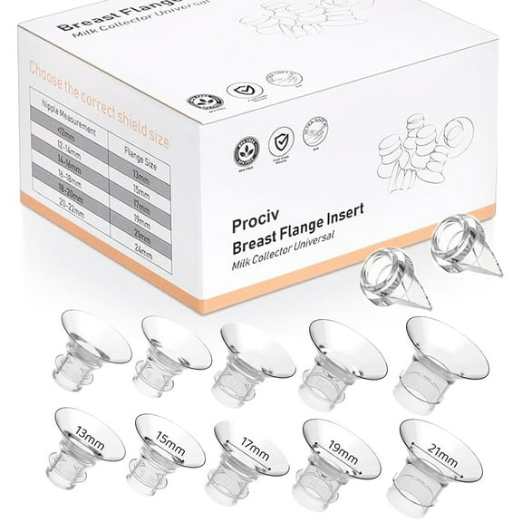 Prociv 12Pcs Flange Inserts 13/15/17/19/21mm Compatible with Momcozy S12 Pro/S9 Pro/S12/S9/Medela 24mm Flanges, Reduce 24mm Nipple Tunnel Down to Correct Size, Including Duckbill Valve