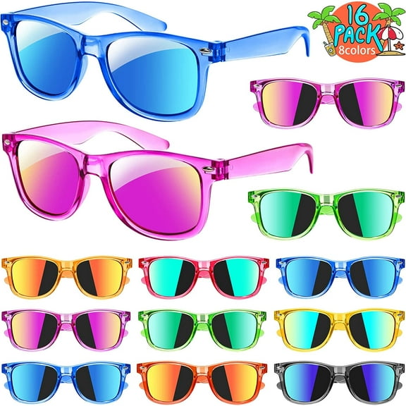 Prociv 16 Pack Kids Sunglasses Bulk, Kids Sunglasses Party Favor, Neon Translucent Sunglasses with UV400 Protection, Boys Girls Age 3-8, Beach Pool Birthday Party Supplies