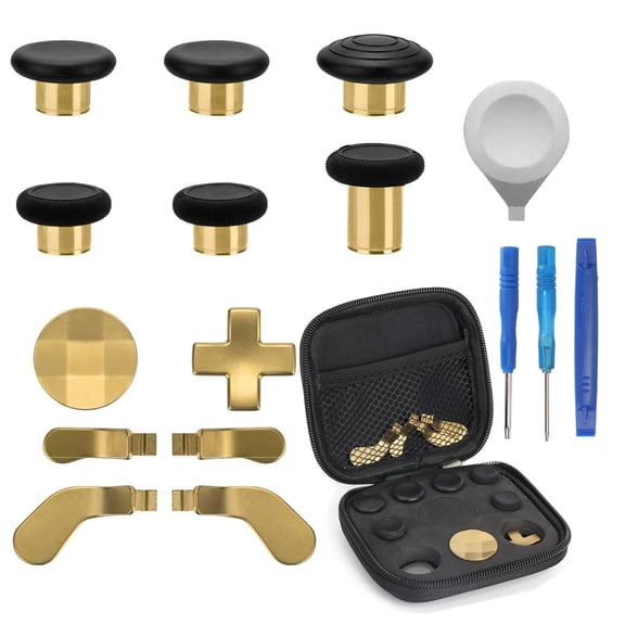 Prociv 17 in 1 Metal Thumbsticks for Xbox One Elite Series 2, Elite Series 2 Controller Accessory Parts, Gaming Accessory Replacement, Metal Mod 6 Swap Joystick, 4 Paddles, 2 D-Pads, 1 Tool (Gold)