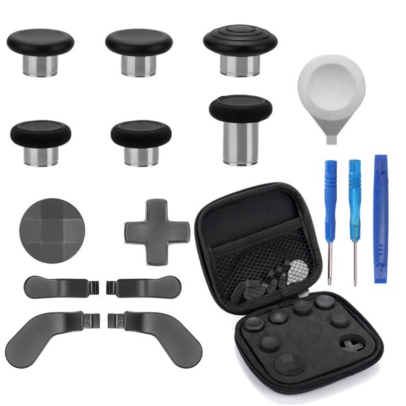 Prociv 17 in 1 Metal Thumbsticks for Xbox One Elite Series 2, Elite Series 2 Controller Accessory Parts, Gaming Accessory Replacement, Metal Mod 6 Swap Joystick, 4 Paddles, 2 D-Pads, 1 Tool (Black)