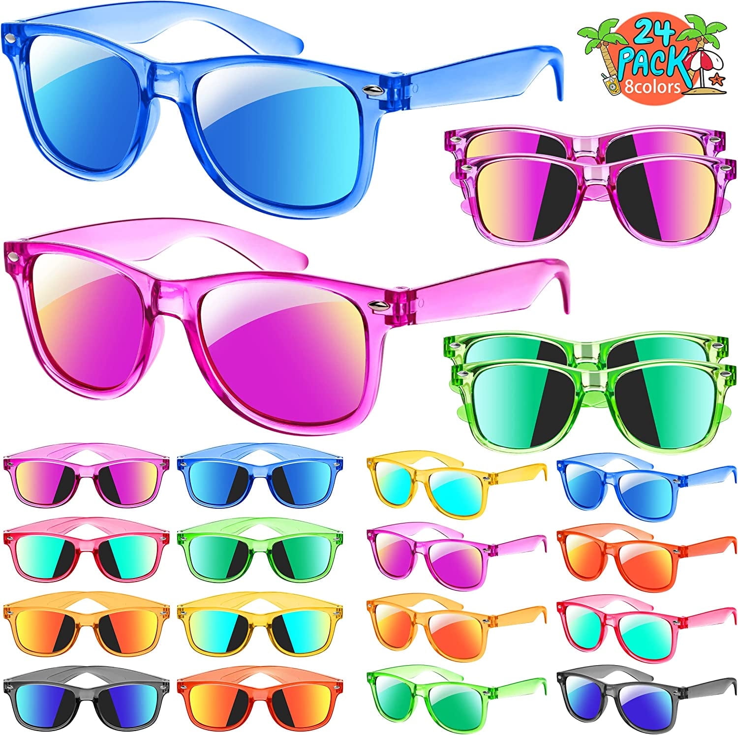 Traslucent Kids Prociv Neon Translucent Kid's Sunglasses 24 Pack, UV400, Suitable for ...