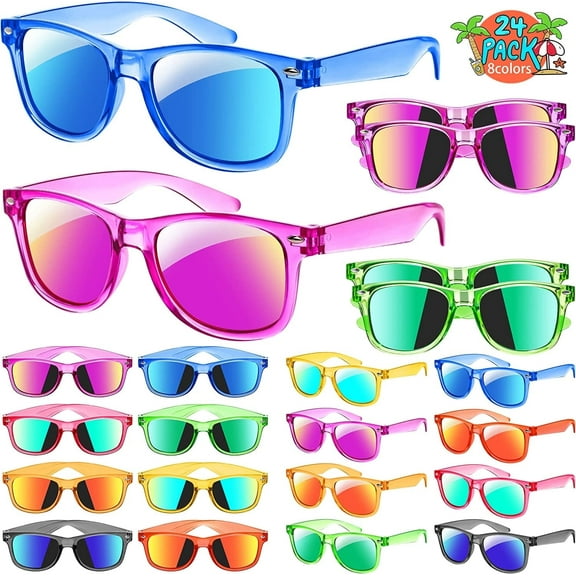 Prociv 24 Pack Kids Sunglasses Bulk, Kids Sunglasses Party Favor, Neon Translucent Sunglasses with UV400 Protection, Boys Girls Age 3-8, Beach Pool Birthday Party Supplies