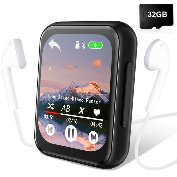 Prociv 32G MP3 Player with Bluetoooth - High Fidelity Sound Music Player Full Touch Screen with Built-in Speaker FM Radio Recorder Supports FHD Camera, Multiple Musci Formats, Earphones Included