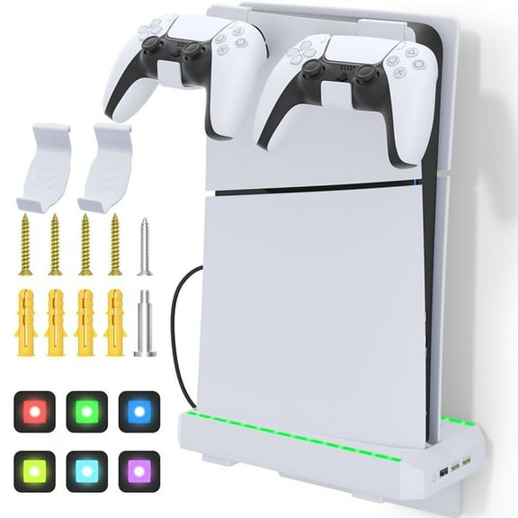 Prociv 4 in 1 Wall Mount Kit with RGB Light for PS5 Slim Disc & Digital Edition, White