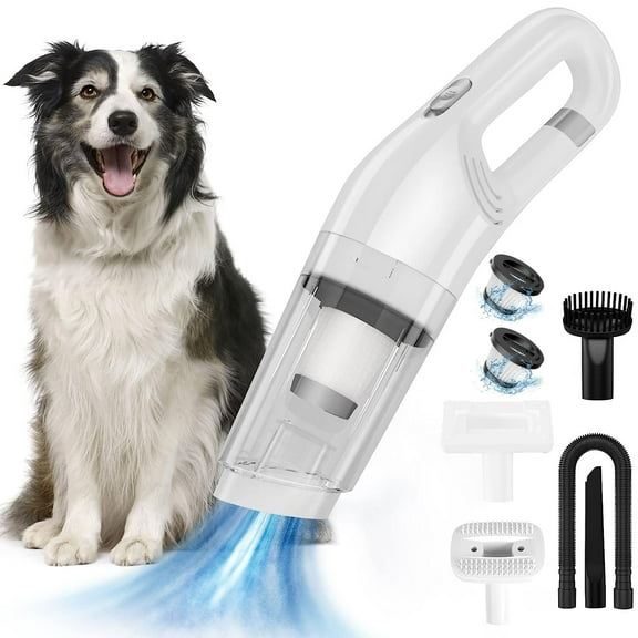 Prociv 5-in-1 Handheld Pet Hair Vacuum & Grooming Brush, Low Noise Pet Vacuum for Shedding Grooming with Slicker Brush, Wireless Pet Vacuum Cleaner for Cats Dogs Hair