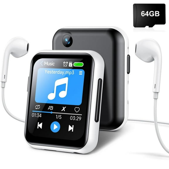 Prociv 64G MP3 Player with Bluetoooth - High Fidelity Sound Music Player Full Touch Screen with Built-in Speaker FM Radio Recorder Supports FHD Camera, Multiple Musci Formats, Earphones Included