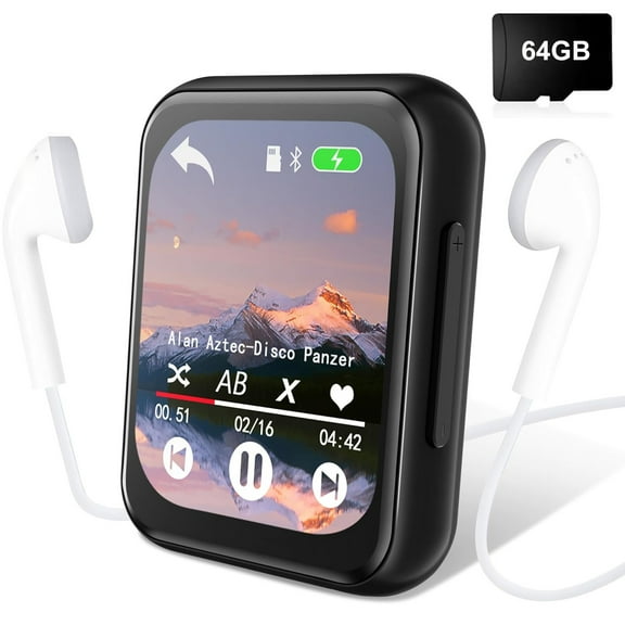Prociv 64G MP3 Player with Bluetoooth - High Fidelity Sound Music Player Full Touch Screen with Built-in Speaker FM Radio Recorder Supports FHD Camera, Multiple Musci Formats, Earphones Included