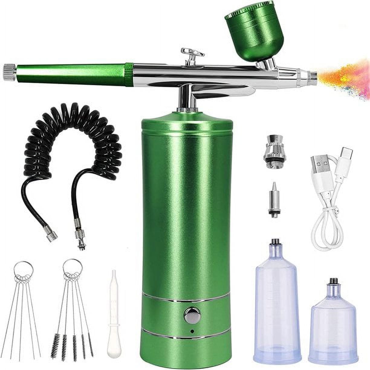 Prociv Airbrush Kit with Compressor, Auto Handheld Airbrush Gun with 0.3mm Tip, Rechargeable, Portable Air Brushes for Painting, Tattoo, Nail Art, Model Coloring, Makeup, Cake Green