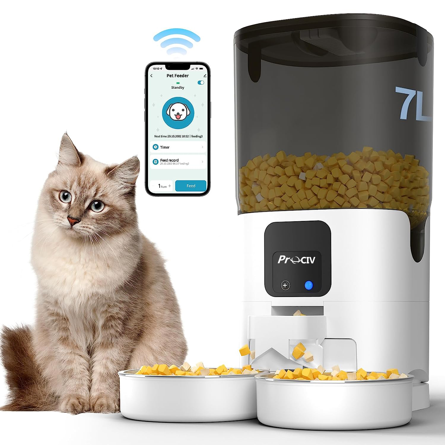 Prociv Automatic Cat Feeders for 2 Cats, 7L Automatic Dual Tray Cat
