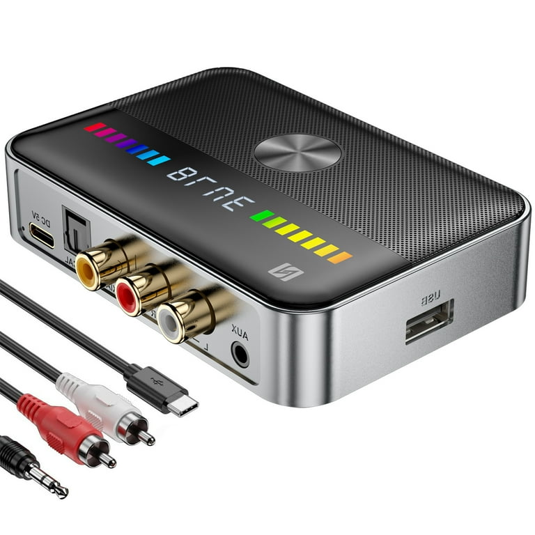 RGB Bluetooth Transmitter Receiver 2 in 1 Bluetooth 5.3 Audio Receiver Transmitter Bluetooth Audio Adapter for Old Home Stereo Speakers TV with Display USB RCA 3.5mm AUX DAC Coaxial Optical Walmart ...