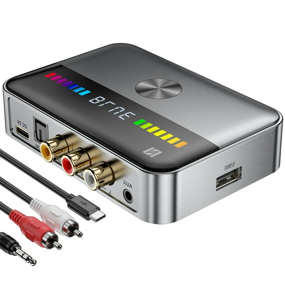 RGB Bluetooth Transmitter Receiver, 2-in-1 Bluetooth 5.3 Audio Receiver Transmitter, Bluetooth Audio Adapter for Old Home Stereo/Speakers TV with Display, USB, RCA, 3.5mm AUX, DAC, Coaxial, Optical