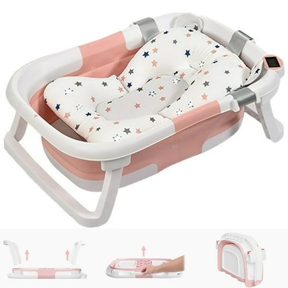 Prociv Collapsible Baby Bathtub for Infants to Toddler, Portable Travel Bathtub Multifunctional Bathtub with Drain Hole, Baby Folding Bathtub for Newborn 0-36 Month Pink