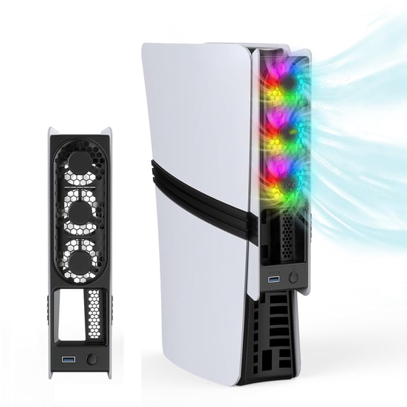Prociv Cooling Fan for PS5 Pro/for PS5 Slim Console,Cooler Fans with LED Light and Adjustable Speed Intelligent Temperature Control, External USB Port Silent Enhanced Cooling System (Black)