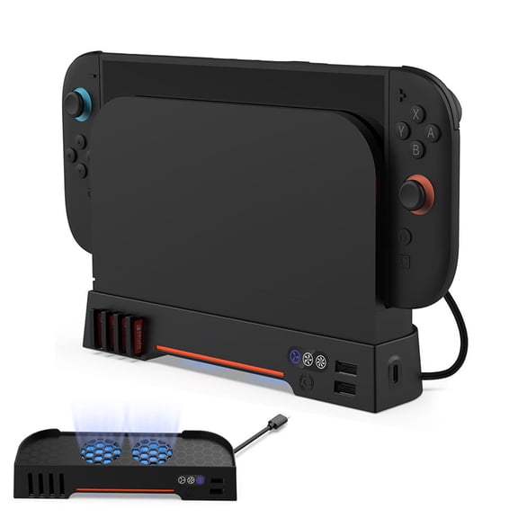 Prociv Cooling Fan for Nintendo Switch 2, Charging Base Cooling Bracket Dual Fan Cooling, Adjustable Air Speed RGB Lighting with 2 USB Ports