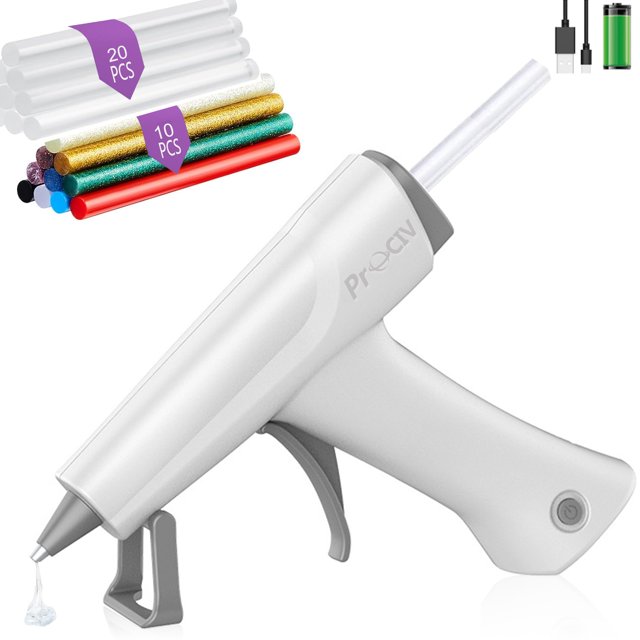Prociv Cordless Hot Glue Gun, Fast Preheating Hot Glue Gun Kit with 30pcs Glue Sticks and Stand