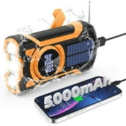 Prociv Emergency Radio Hand Crank Solar 5000mAh, IP65 Waterproof Dustproof Bluetooth 5.3 Portable AM/FM/NOAA Weather Alert Radio with Flashlight, Phone Charger, SOS, Headphone Jack Orange