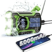 Prociv Emergency Radio Hand Crank Solar 5000mAh، IP65 مقاوم للماء مقاوم للغبار Bluetooth 5.3 محمول AM / FM / NOAA تنبيه الطقس مع مصباح يدوي ، شاحن الهاتف ، SOS ، مقبس سماعة الرأس الأخضر