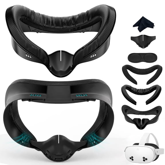 Prociv Facial Interface & Face Cover Pad for Meta Quest 3S - VR Accessories Compatible with Meta/Oculus Quest 3S, One-Piece Anti-Light Leakage Soft Leather PU & Ice Sponge Face Cushion Pad