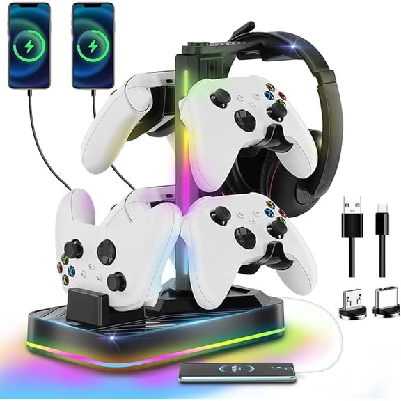 Prociv Headphone & Controller Stand with Charging Station for Xbox Series X|S/Elite 2/One/One X/One S/One Elite, RGB Controller Charger Dock for Xbox, with 3 USB Ports