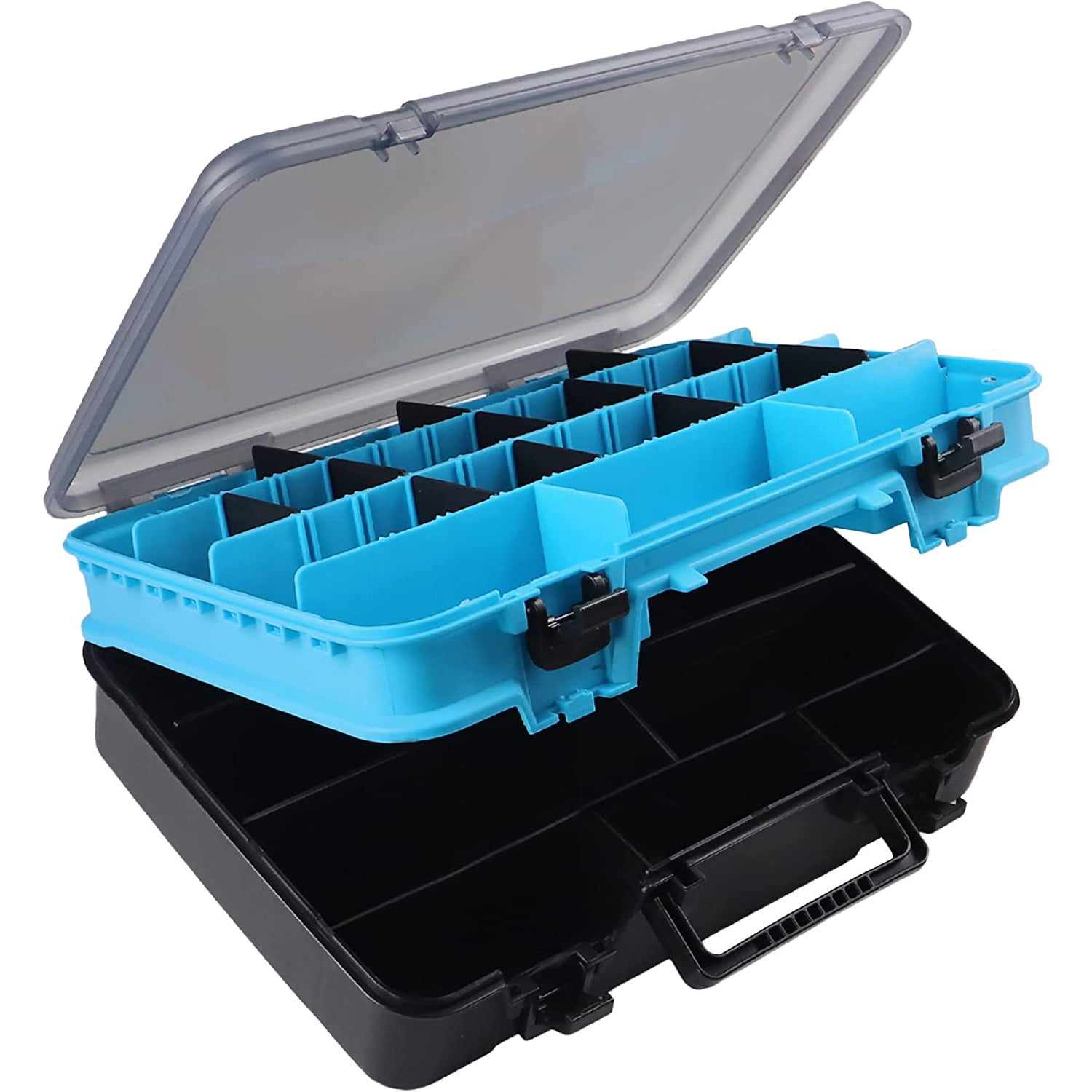 Fishing Tackle Box with Rolling Wheels, 5 Heavy-Duty Plastic Lure Boxes, 4  Rod Holders, Padded Storage Compartment, and 184 Pc. Bait Set, Waterproof