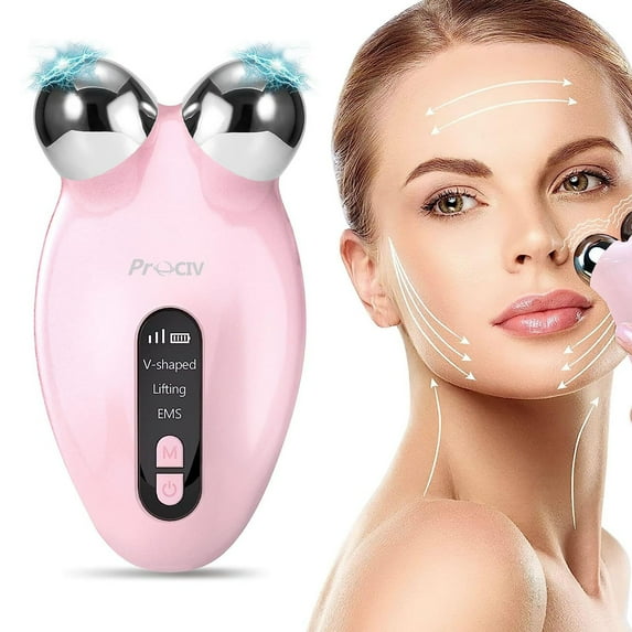 Prociv Microcurrent Facial Device, V-Face Sculpting Tool, Electric Face Massager for Anti Aging Wrinkle Reducer Rejuvenation Spa Instant Face Lift, Best Gift for Women Pink