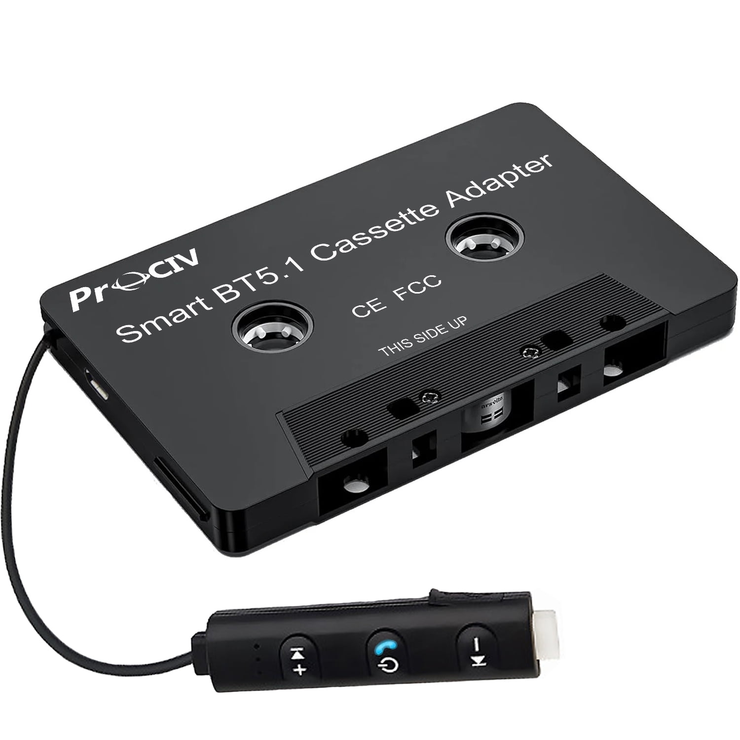 Prociv New Car Audio Bluetooth Wireless Cassette Receiver, Bluetooth 5.1 Car Audio Stereo Cassette Vehicle Tape Converter Cassette, Work While Charging Black
