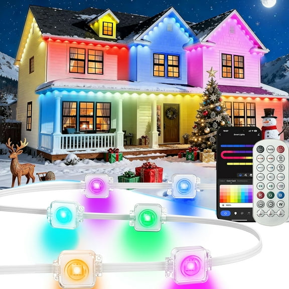 Prociv Permanent Outdoor Lights 100ft, Outdoor Christmas Lights, Smart RGB App Control with 60 LEDs, LED Eaves Lights IP67 Waterproof, House Roof Outdoor Lighting for Party, Daily, Halloween, Garden