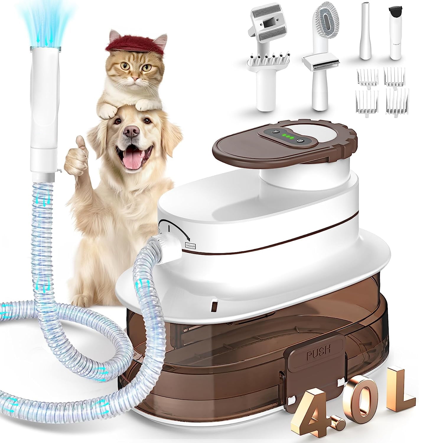 Prociv Pet Grooming Kit - 4.0L Blowing & Sucking Pet Grooming Vacuum, 99% Pet Hair Suction. Quiet Professional Grooming Clippers & Pet Heat Blowers with 7 Proven Tools for Dogs, Cats & More