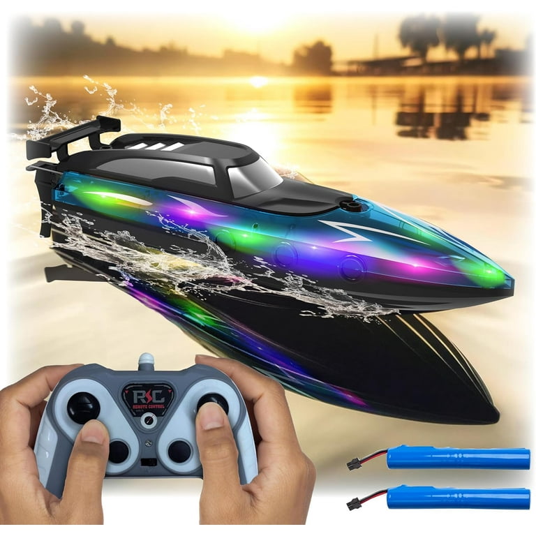 Prociv RC Boat with LED Light for Boys 6 12 and Adults 30 Mins Self Righting Remote Control Boat for Pools Lakes 20 MPH 2.4GHz Waterproof
