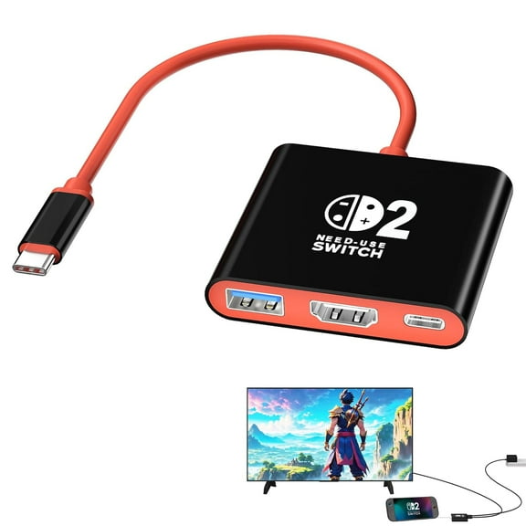 Prociv Switch 2 TV Dock, Replacement for Nintendo Switch 2 Dock Support 4K/60HZ HDMI Output/USB3.0 Port/PD 100W(Black Red)