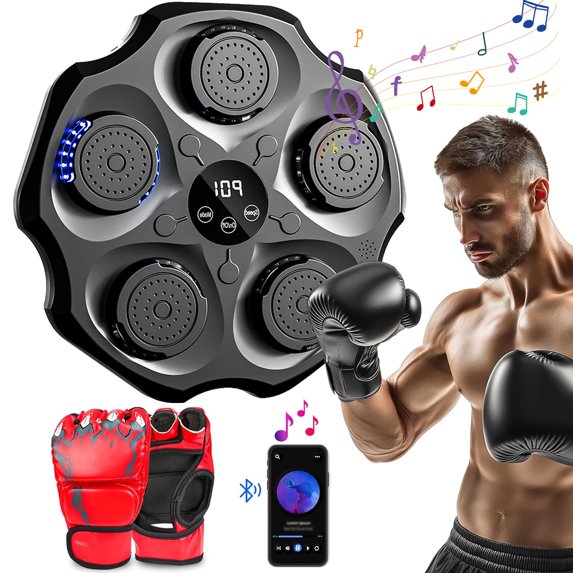 Prociv Upgrade Music Boxing Machine, Smart Bluetooth Interactive Wall-Mounted Punching Trainer with Red Gloves, Home Workout & Agility Training Equipment for Kids and Adults