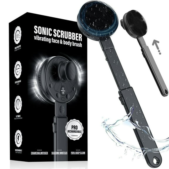 Prociv Upgraded Electric Body Scrubber, Sonic Scrubber Pro - Water Resistant, 4 Settings, 2 Speeds & 2 Modes, Massage Brush with Charcoal Infused Silicone Bristles for Deep Clean